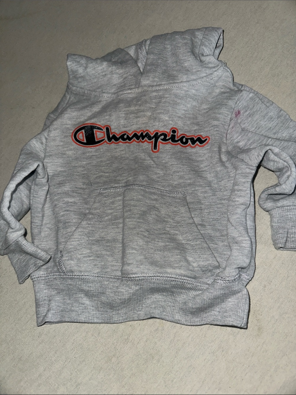 Kids Size 18M Champion Light Gray Hoodie with Black & Orange Logo